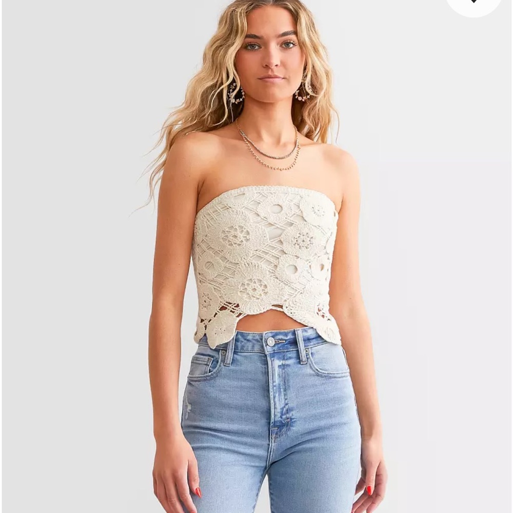 Elegant Cream Crochet Tube Top